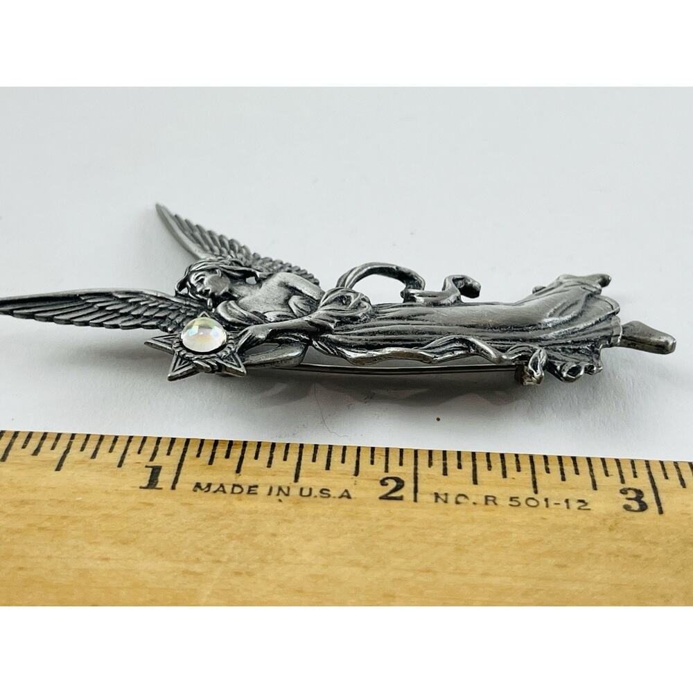 Vintage JJ Jonette Pin Angel Star Celestial Brooch Mystical Ball Lady Large 3” - Picture 12 of 14